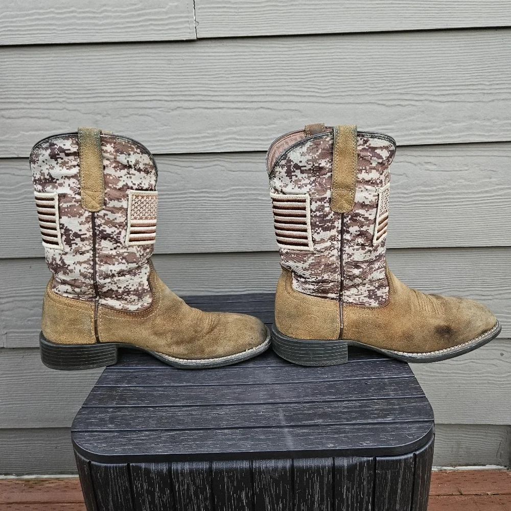 Ariat Sport Patriot Western Boot Mocha/Sand Camo Brown Cowboy Flag Mens 8.5 D